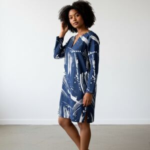 PINE CONE HILL Linen Blend Navy Blue White Tunic Dress Top - Large